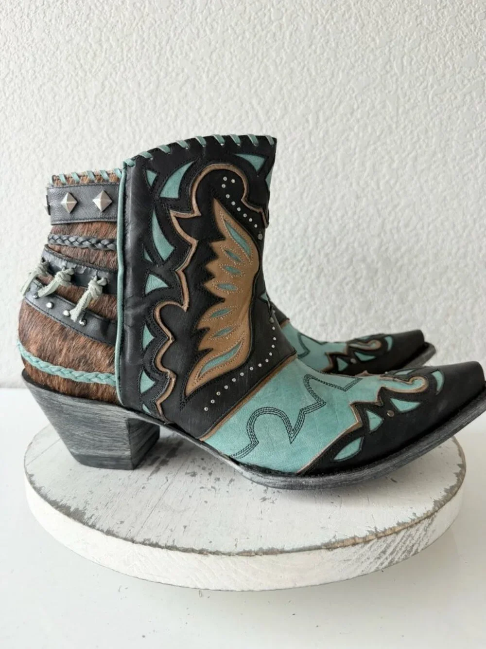 Old Gringo EAGLE FLIGHT Short Cowboy Boots Black Turquoise Womens 12 Snip Toe